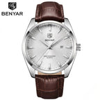Benyar 5163 Men’s Minimalist Watch – Brown Leather Strap & White Dial