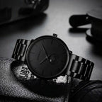 CRRJU 2150 Luxury Quartz Watch – Premium Stainless Steel Band, Casual Black Wristwatch for Men Black