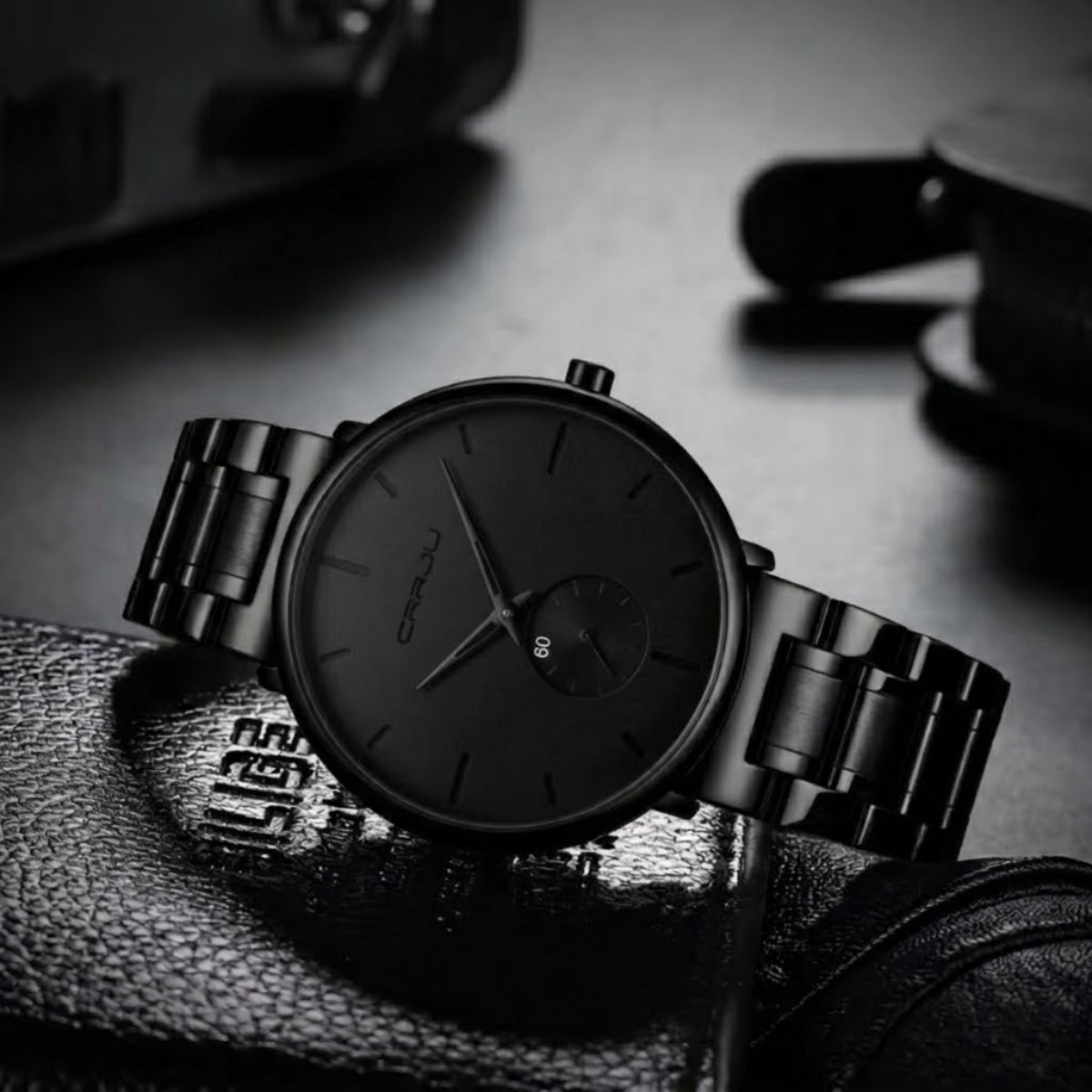 CRRJU 2150 Luxury Quartz Watch – Premium Stainless Steel Band, Casual Black Wristwatch for Men Black