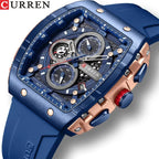 CURREN 8442 Tonneau Dial Sport Watch for Men Waterproof Quartz Blue Silicone Strap