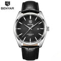 Benyar 5163 Men’s Minimalist Watch – Black Leather Strap & Black Dial