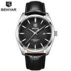 Benyar 5163 Men’s Minimalist Watch – Black Leather Strap & Black Dial
