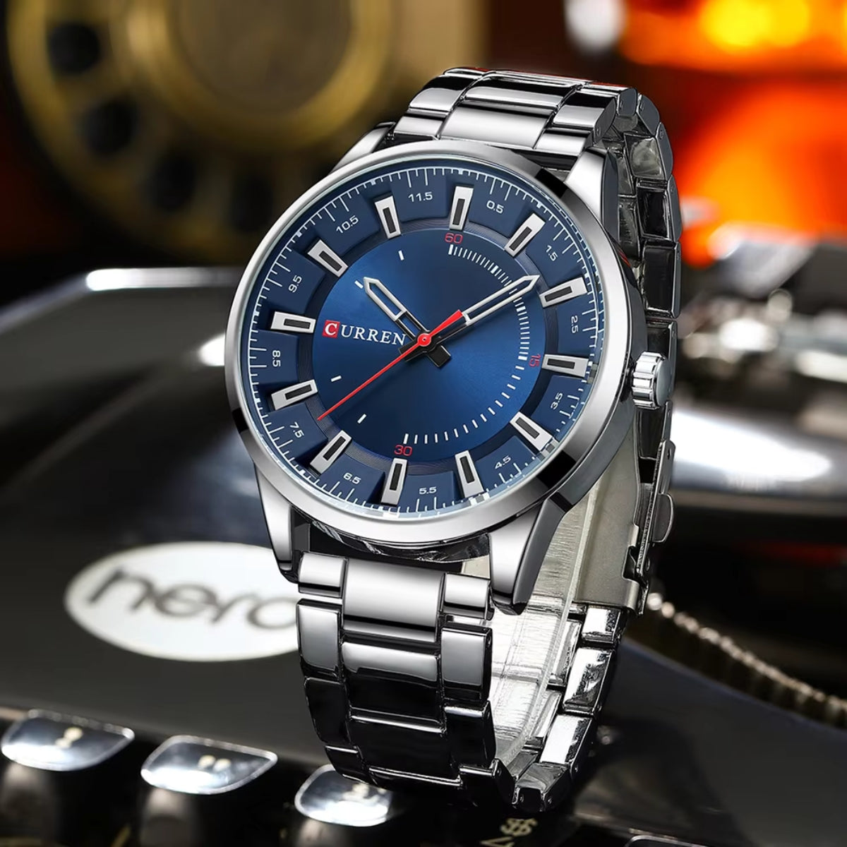 CURREN 8406 Men Watch Stainless Steel  Water Resistant Quartz Watche Silver and Blue