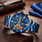 CURREN 8402 Men Watch Quartz Stainless Steel Chronograph Waterproof Wrist Watch Luminous Sport Blue Dial