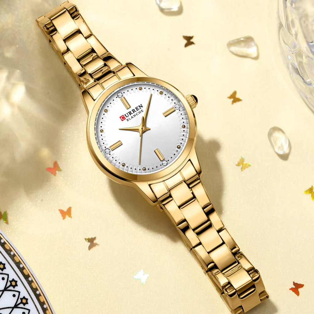 CURREN 9094 Ladies Luxury Watch – Original Stainless Steel Bracelet with Diamond Accents & Quartz Movement White Dial