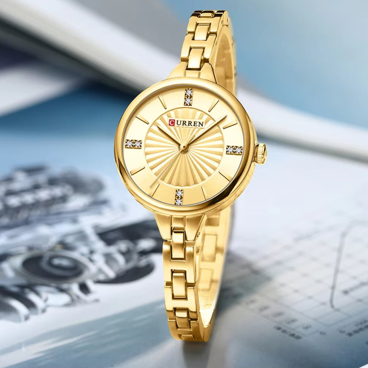 CURREN 9097 Women’s Luxury Fashion Watch – High-Quality Stainless Steel Quartz Wristwatch (3ATM Waterproof) Gold