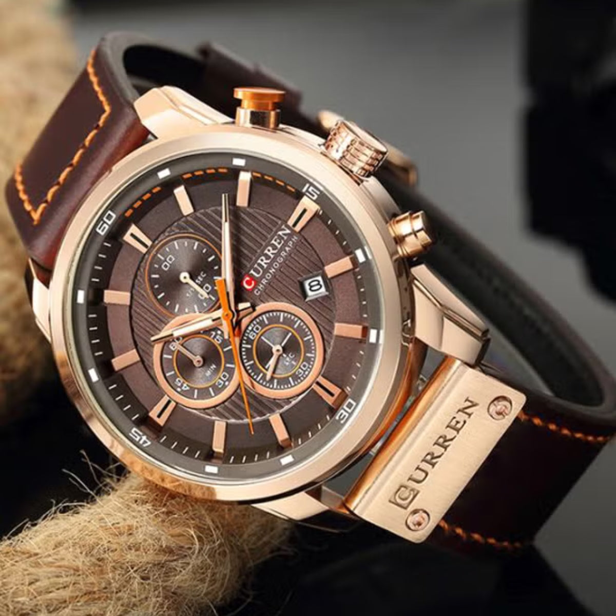 CURREN  8291 Watch for Men Japan Quartz Movement Leather Strap  Casual Sport Waterproof Brown