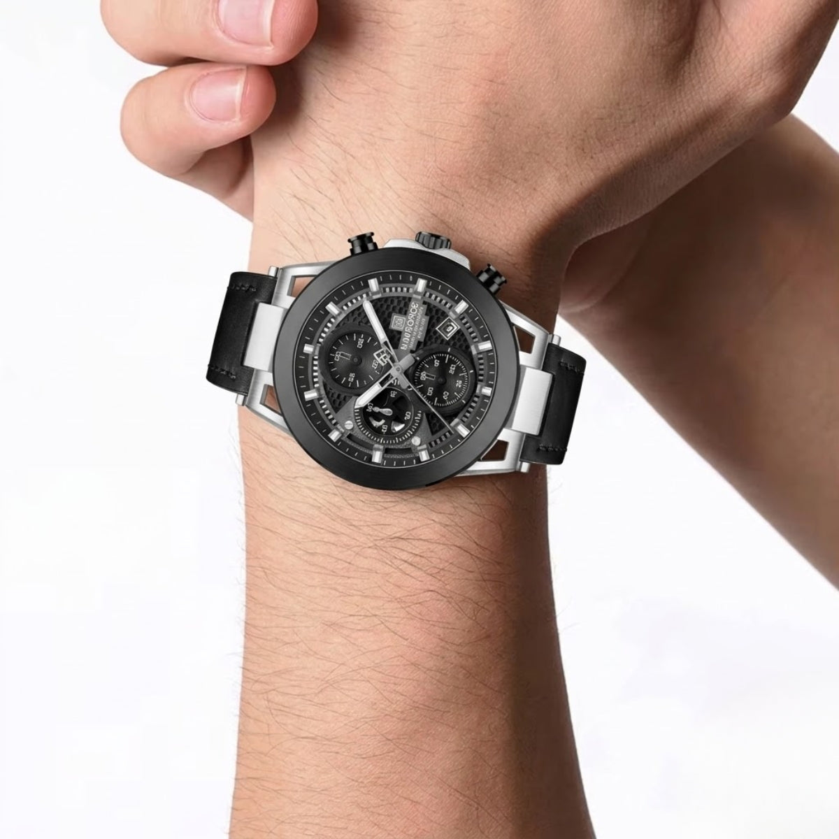 NAVIFORCE 8073 Men’s Skeleton Watch – Original Brand Quartz Wristwatch with Leather Strap & Chronograph