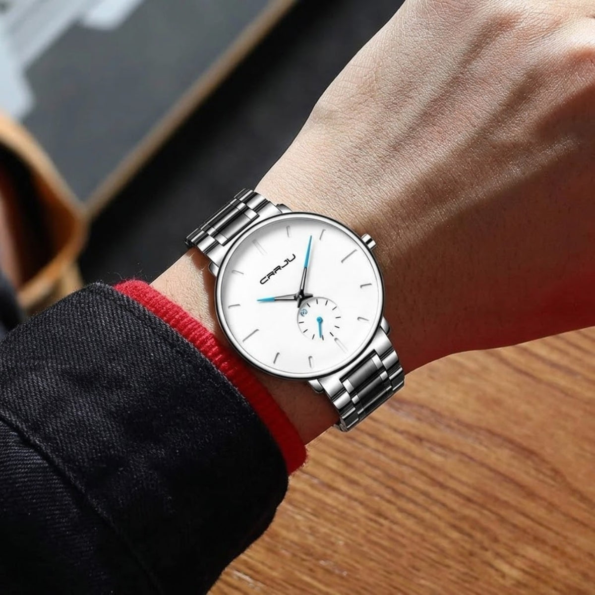 CRRJU 2150 Luxury Quartz Watch – Premium Stainless Steel Band, Casual Black Wristwatch for Men White
