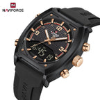 NAVIFORCE 9242 Men’s Digital Sport Watch – Dual Display with Silicone Strap & Waterproof - Gold and Black
