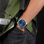 NAVIFORCE 9248 Men’s Fashion Sport Watch – Waterproof Quartz Analog Wristwatch with Leather Strap Silver and Blue