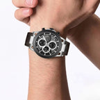 NAVIFORCE 8073 Men’s Skeleton Watch – Original Brand Quartz Wristwatch with Leather Strap & Chronograph