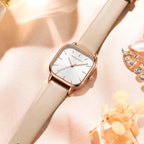 Hannah Martin 1591 Women’s Square Watch – Waterproof Leather Quartz Business Wristwatch White Dial