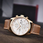 BENYAR 5187 Men’s Luxury Quartz Watch – Leather Band with Chronograph - Beige Dial