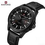NAVIFORCE 9248 Men’s Fashion Sport Watch – Waterproof Quartz Analog Wristwatch with Leather Strap Black
