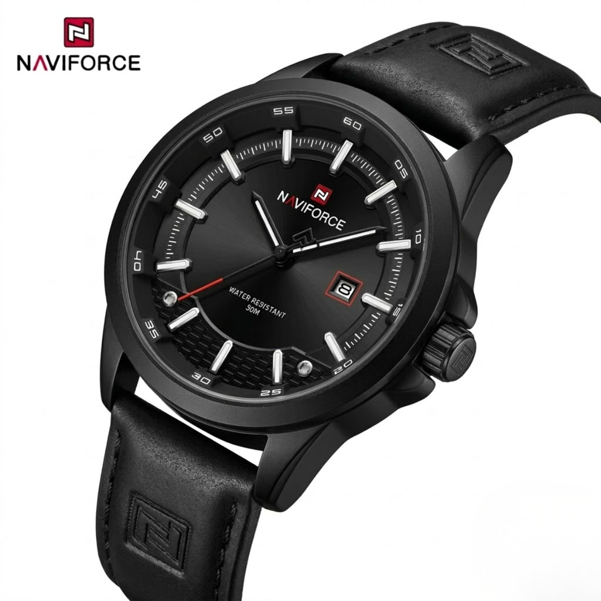 NAVIFORCE 9248 Men’s Fashion Sport Watch – Waterproof Quartz Analog Wristwatch with Leather Strap Black