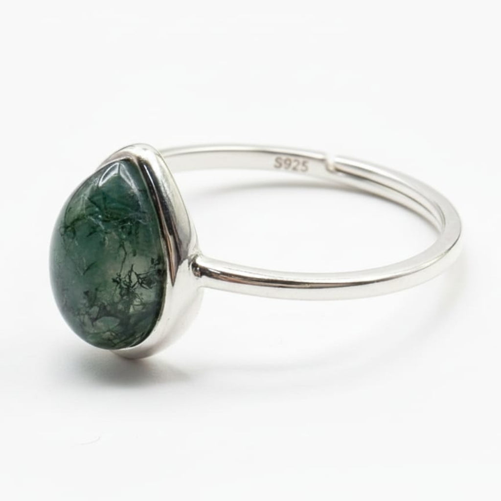 Pear-Shaped Moss Agate Ring