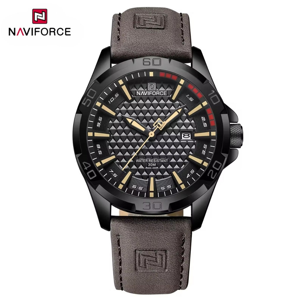 NAVIFORCE 8023 Men’s Original Fashion Watch – Waterproof Quartz Leather Wristwatch with Calendar Black and Brown