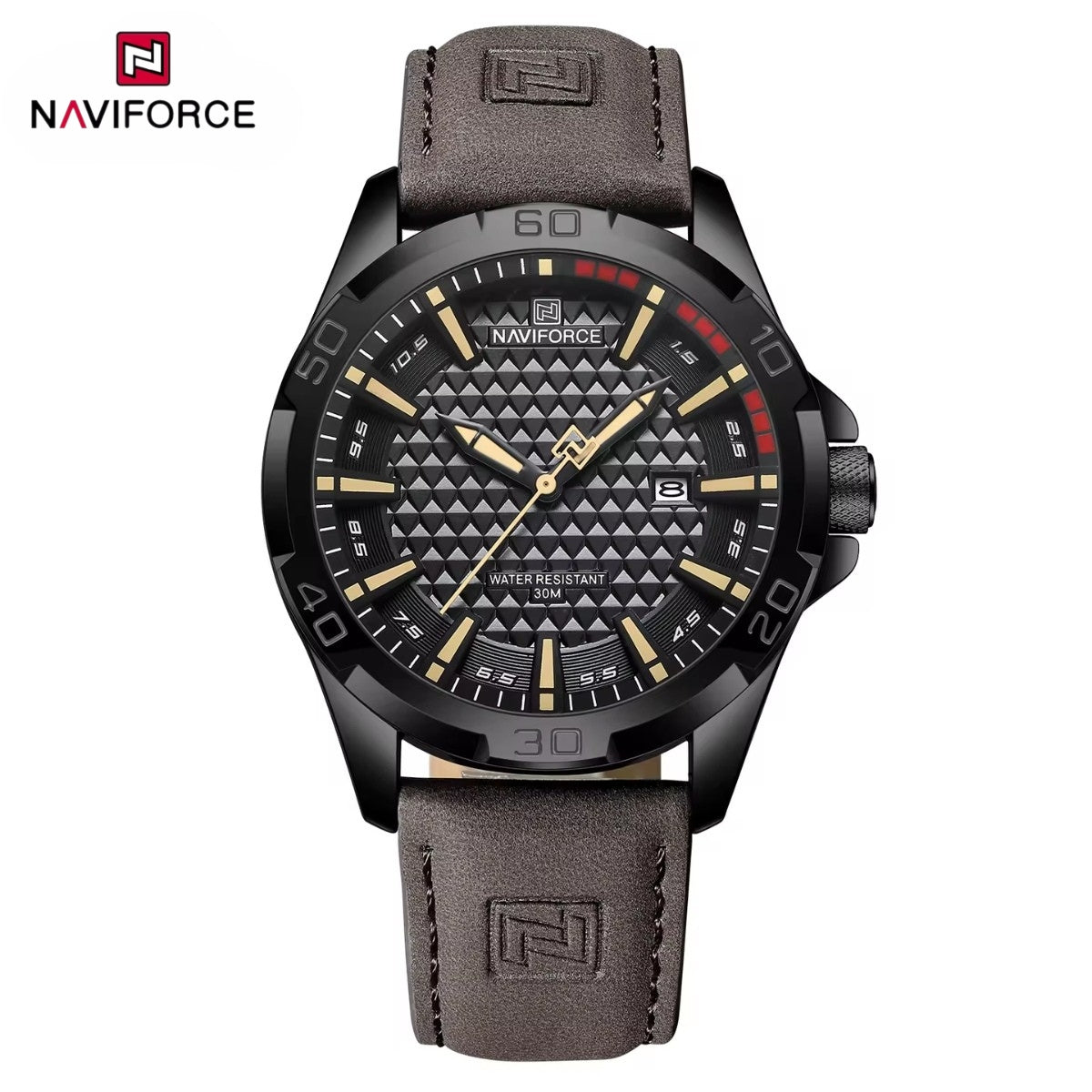 NAVIFORCE 8023 Men’s Original Fashion Watch – Waterproof Quartz Leather Wristwatch with Calendar Black and Brown