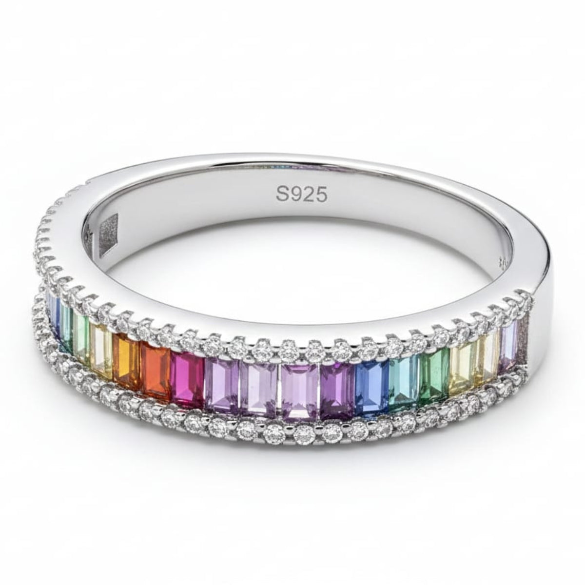 Baguette Cut Rainbow Eternity Ring