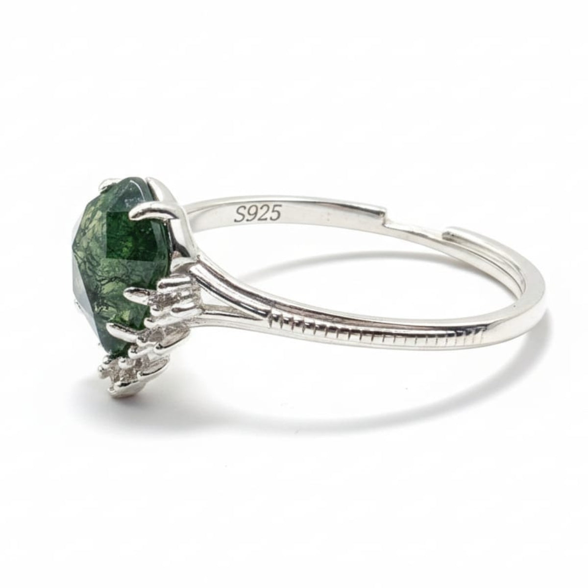 Moss Agate Pear-Cut Ring