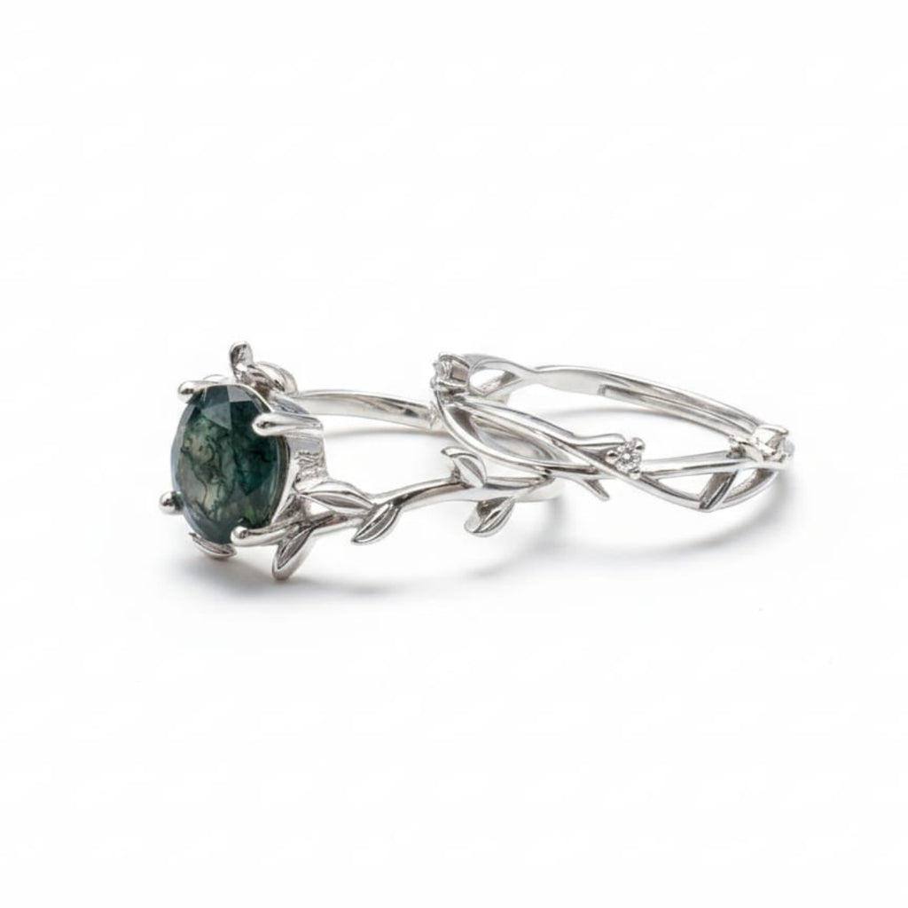 Silver Vine Green Gemstone Ring