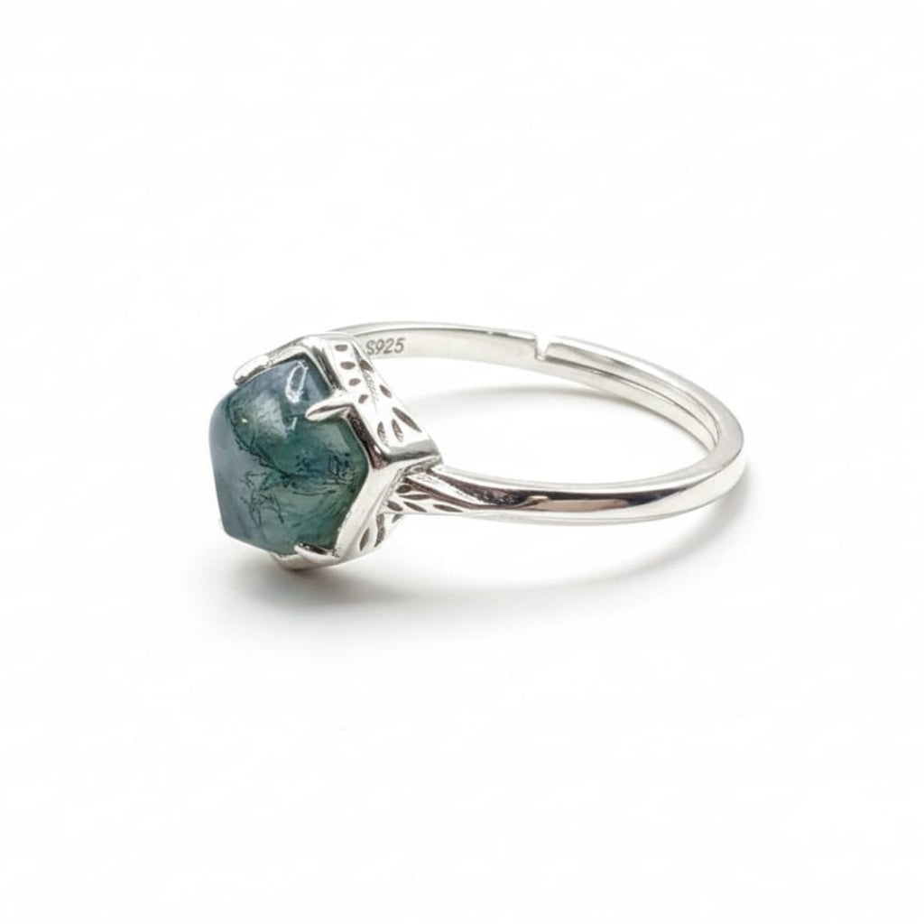 Geometric Moss Agate Ring