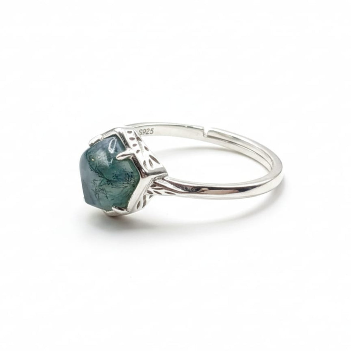 Geometric Moss Agate Ring