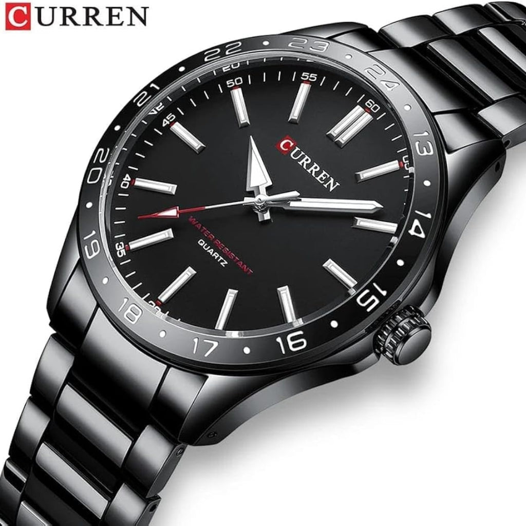 CURREN 8452 Men’s Luxury Sports Watch Premium Stainless Steel, 3ATM Waterproof Quartz Wristwatch Black