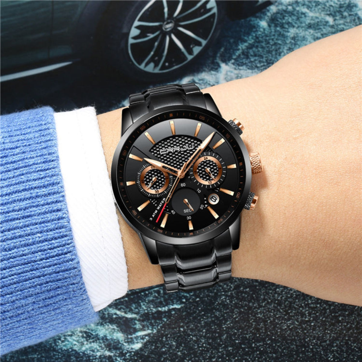 CRRJU 2212 Men’s Luxury Watch – Minimalist Quartz Business Wristwatch, Premium Stainless Steel Band, 3ATM Waterproof Black