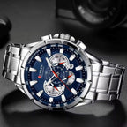 Curren 8363 Men's Watch Multifunctional Waterproof Chronograph Quartz Silver and Blue