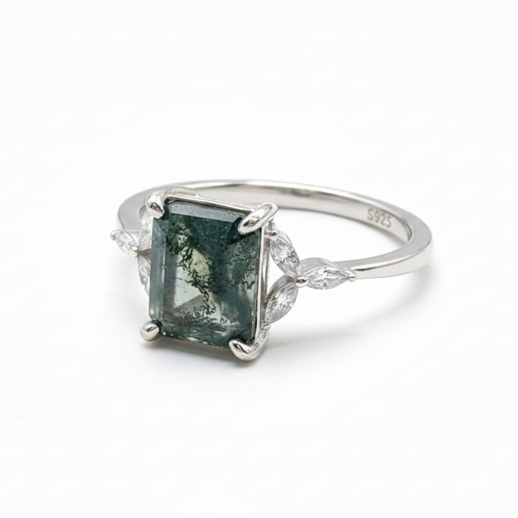 Timeless Emerald-Cut Moss Agate Ring