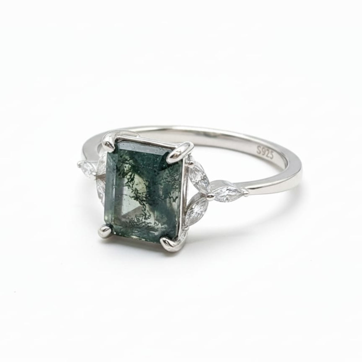Timeless Emerald-Cut Moss Agate Ring
