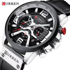 CURREN 8329 Men Watch Leather Sports Watch Quartz Fashion Chronograph Waterproof Black
