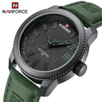 NAVIFORCE 9202L Men’s Fashion Quartz Watch – Waterproof Analog Sport Wristwatch with Leather Strap & Date Green