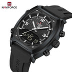 NAVIFORCE 9242 Men’s Digital Sport Watch – Dual Display with Silicone Strap & Waterproof - White and Black
