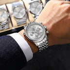 Poedagar 960 Men’s Luxury Watch – Stainless Steel Chronograph Waterproof Quartz with Luminous Gray Dial
