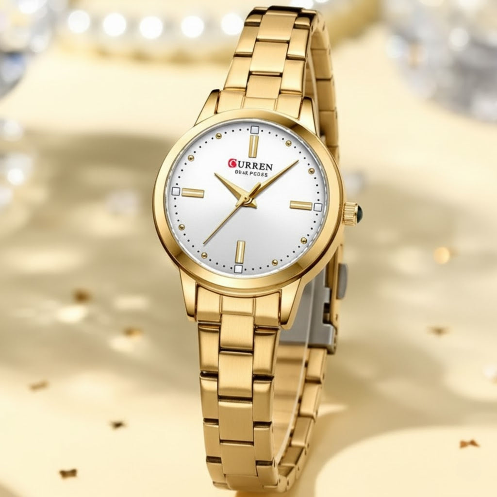 CURREN 9094 Ladies Luxury Watch – Original Stainless Steel Bracelet with Diamond Accents & Quartz Movement White Dial