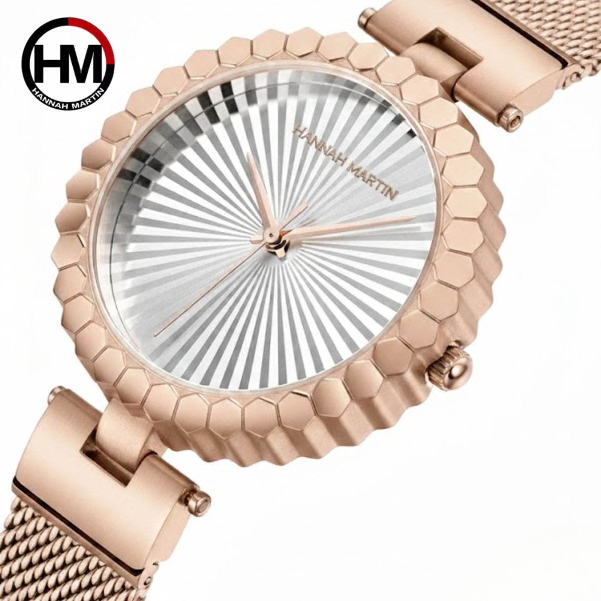 HANNAH MARTIN 1571 Women’s Fashion Watch – Unique Simple Design with Japanese Quartz & Stainless Steel Rose Gold and White