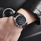 BENYAR 5187 Men’s Luxury Quartz Watch – Leather Band with Chronograph - Black and Silver