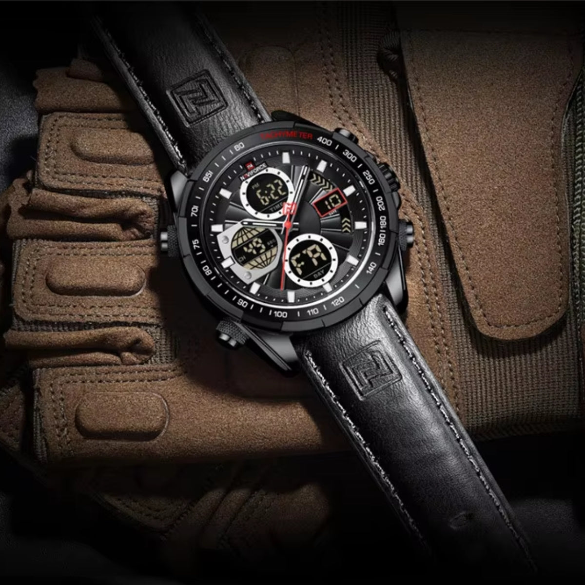 NAVIFORCE 9197 Men’s Dual-Display Watch – Luxury Analog-Digital Chronograph with Alarm & Waterproof Black and White