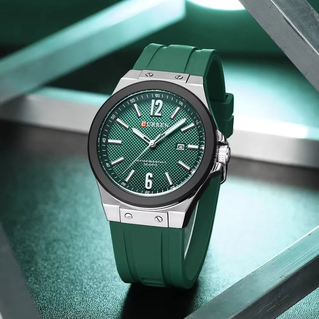 CURREN 8467 Men Watch Waterproof Quartz Silicone Strap Green