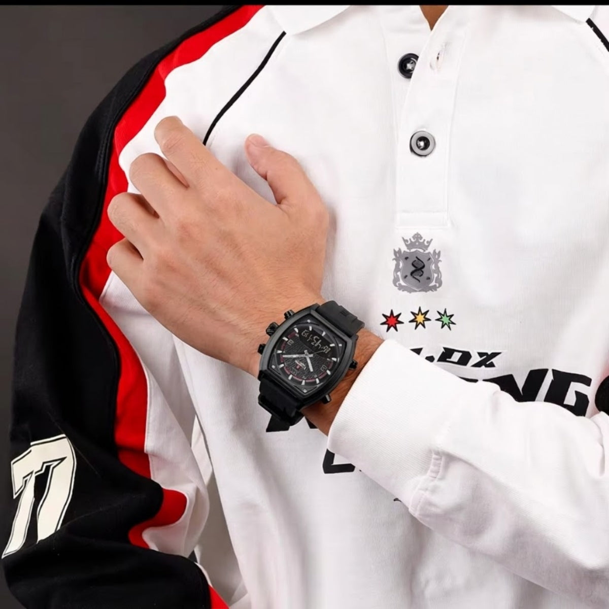 NAVIFORCE 9242 Men’s Digital Sport Watch – Dual Display with Silicone Strap & Waterproof - White and Black