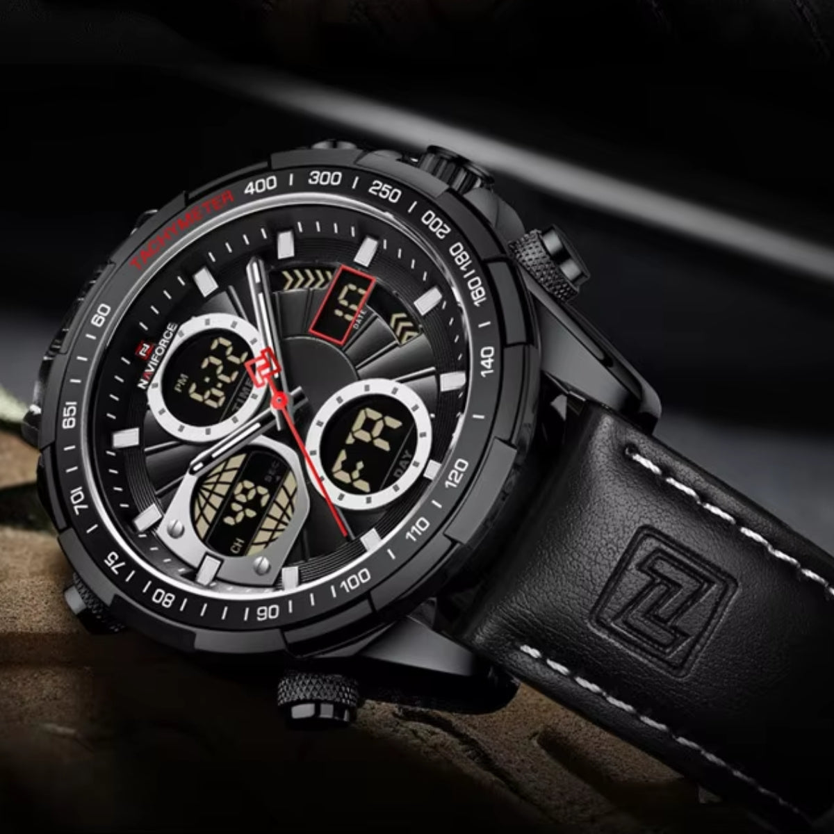NAVIFORCE 9197 Men’s Dual-Display Watch – Luxury Analog-Digital Chronograph with Alarm & Waterproof Black and White