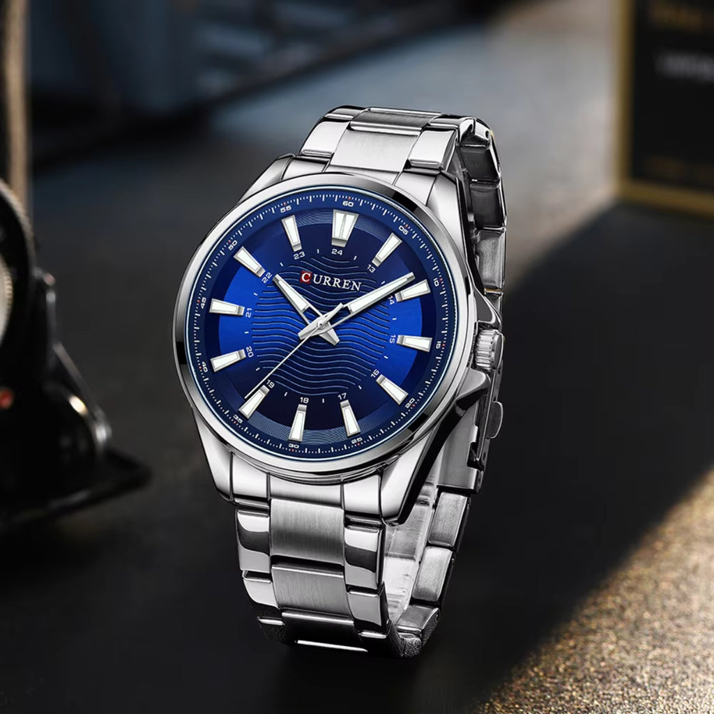 CURREN 8424 Blue Men's Stainless Steel Quartz Wristwatch