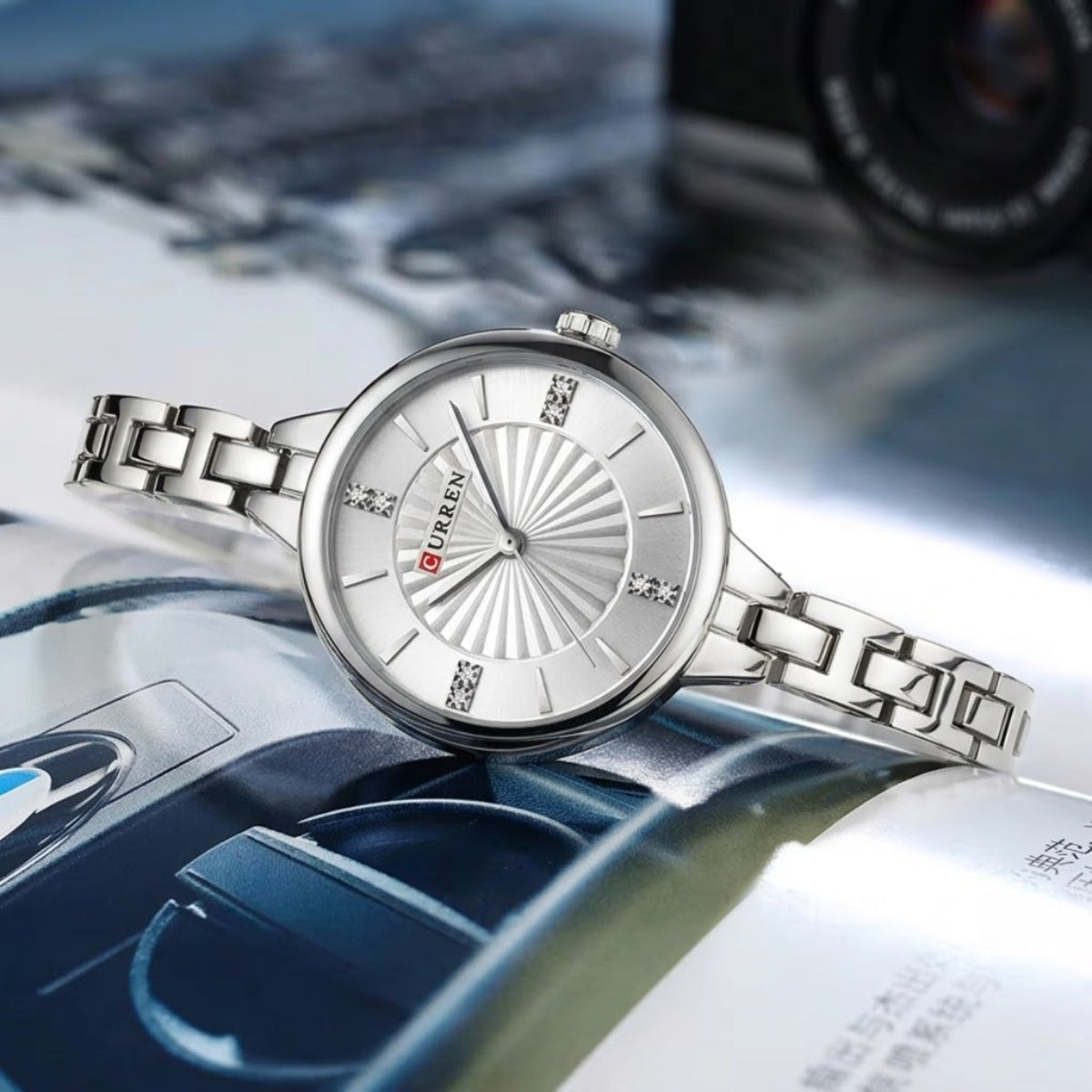 CURREN 9097 Women’s Luxury Fashion Watch – High-Quality Stainless Steel Quartz Wristwatch (3ATM Waterproof) Silver