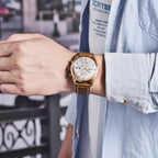 BENYAR 5187 Men’s Luxury Quartz Watch – Leather Band with Chronograph - Beige Dial