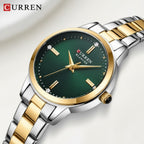 CURREN 9094 Ladies Luxury Watch – Original Stainless Steel Bracelet with Diamond Accents & Quartz Movement Green Dial