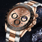 POEDAGAR 629 Men’s Luxury Sport Watch – Stainless Steel Chronograph Quartz with Luminous Date & Waterproof Rose Gold Dial