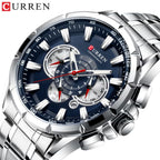 Curren 8363 Men's Watch Multifunctional Waterproof Chronograph Quartz Silver and Blue